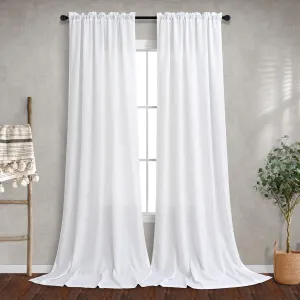 Mrs.Naturall 60 Inch Wide Curtains White for Living Room 2 Panels Pair Rod Pocket Drapes Semi Sheer Linen Extra Large Curtains for Home Office Hotel Flat Family Sunroom Loft Width 5 x 9 FT Long 60x108
