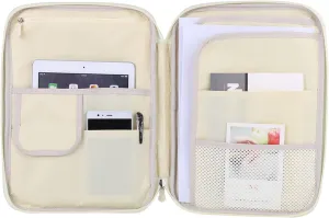 Multifunction Portfolio Travel File Organizer, A4 Document Bags File Folder Organizer Computer Notebook Zippered Case(Balck)