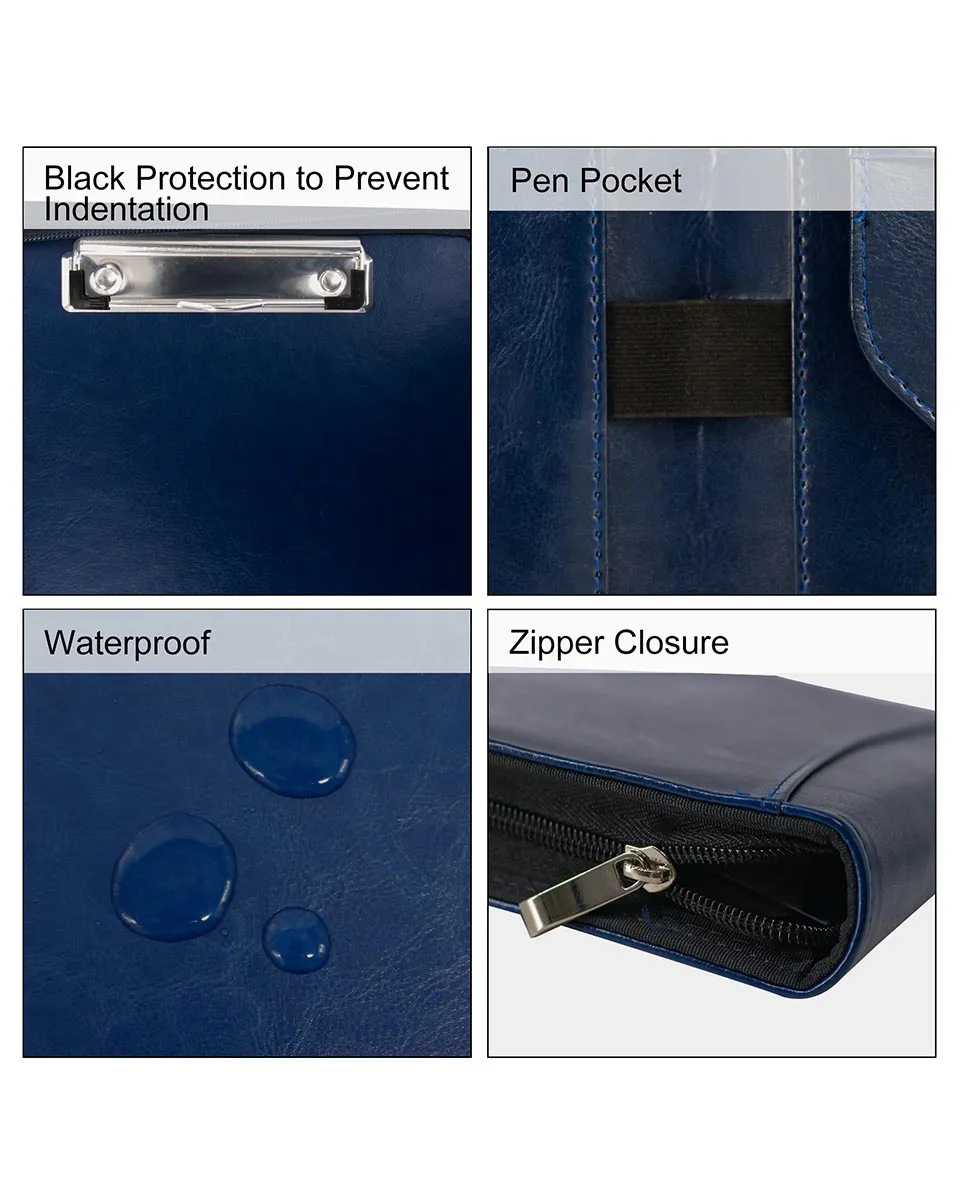 Multifunctional Business Zippered Portfolio Padfolio PU Leather Folder with A4 Size - 3 Colors Available