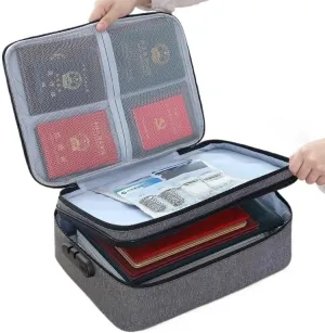 Multifunctional Document Organizer Bag Large Capacity Passport ID Card Bag Household Multilayer File Organizer Bag(2-ply Zipper with Lock(Grey))