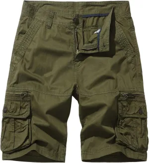 Muscularfit Mens Gym Shorts with Pockets Casual Cotton Buckle Zipper Solid Tooling Shorts Big and Tall Work Utility Shorts