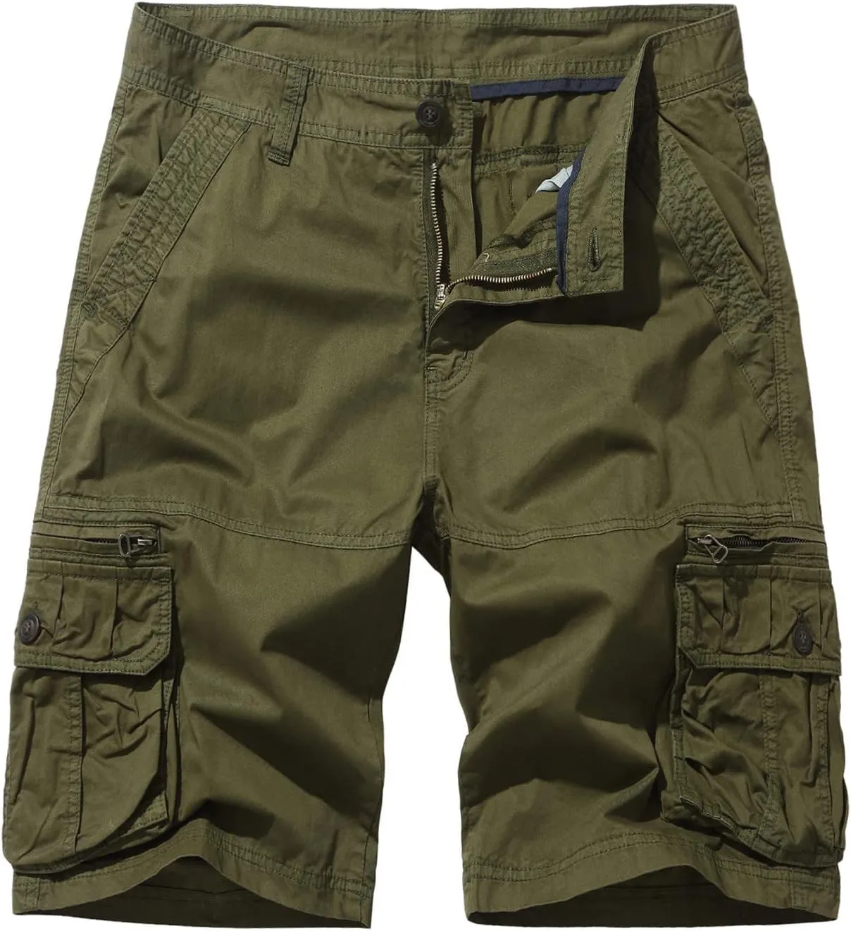 Muscularfit Mens Gym Shorts with Pockets Casual Cotton Buckle Zipper Solid Tooling Shorts Big and Tall Work Utility Shorts