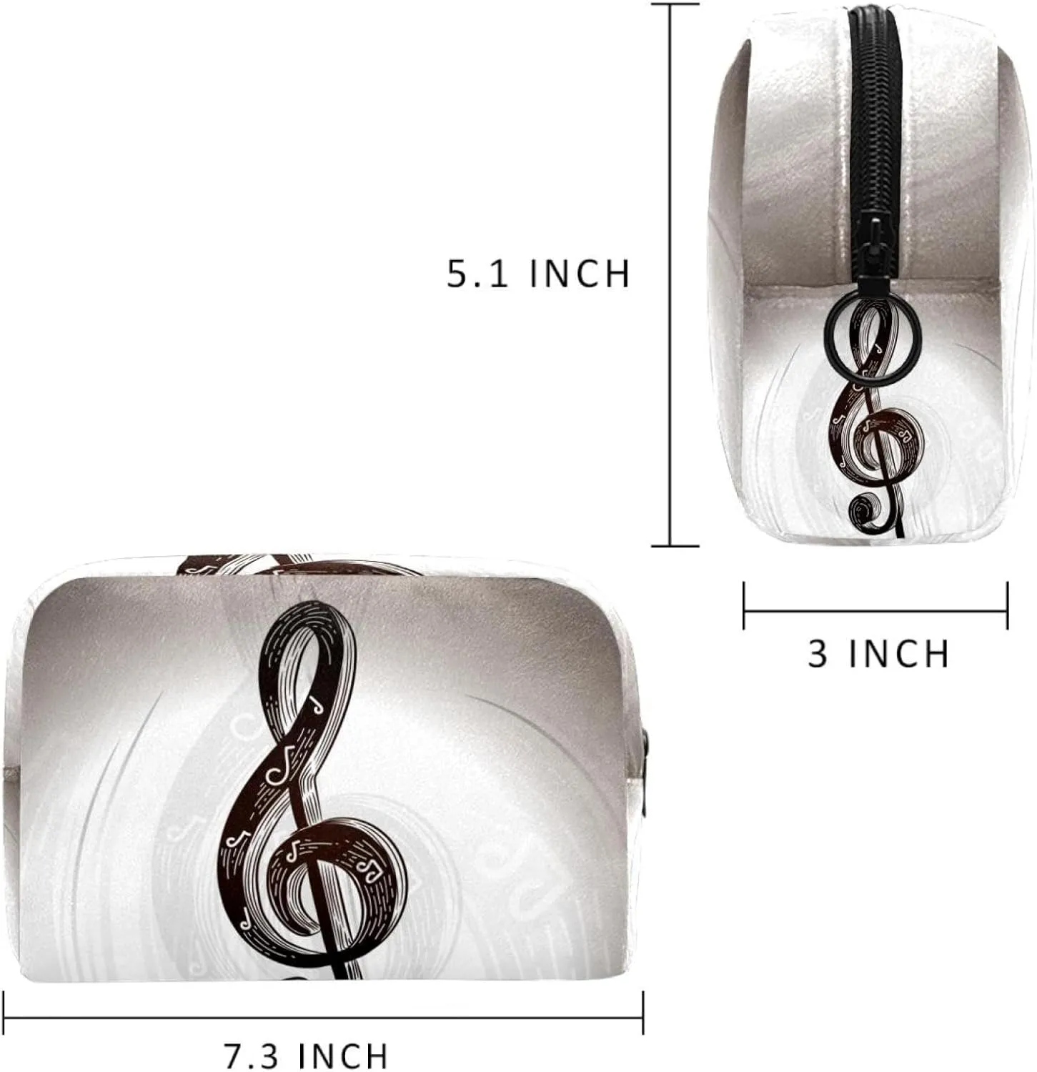 Musical Notation Grey Small Makeup Bag for Purse, Portable Cosmetic Bag Zipper Makeup Pouch for Women, Stationery, Toiletries, Travel Accessories