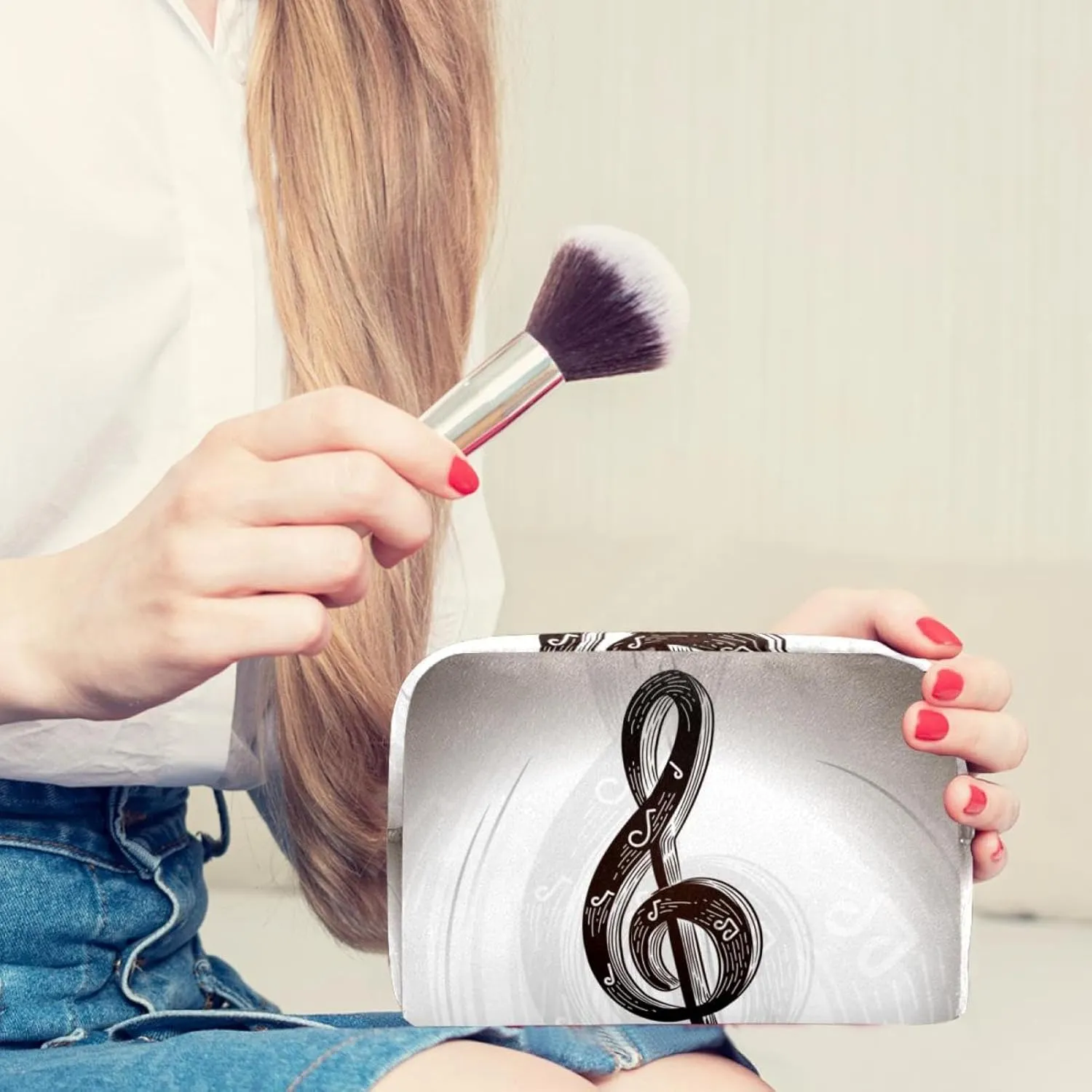 Musical Notation Grey Small Makeup Bag for Purse, Portable Cosmetic Bag Zipper Makeup Pouch for Women, Stationery, Toiletries, Travel Accessories