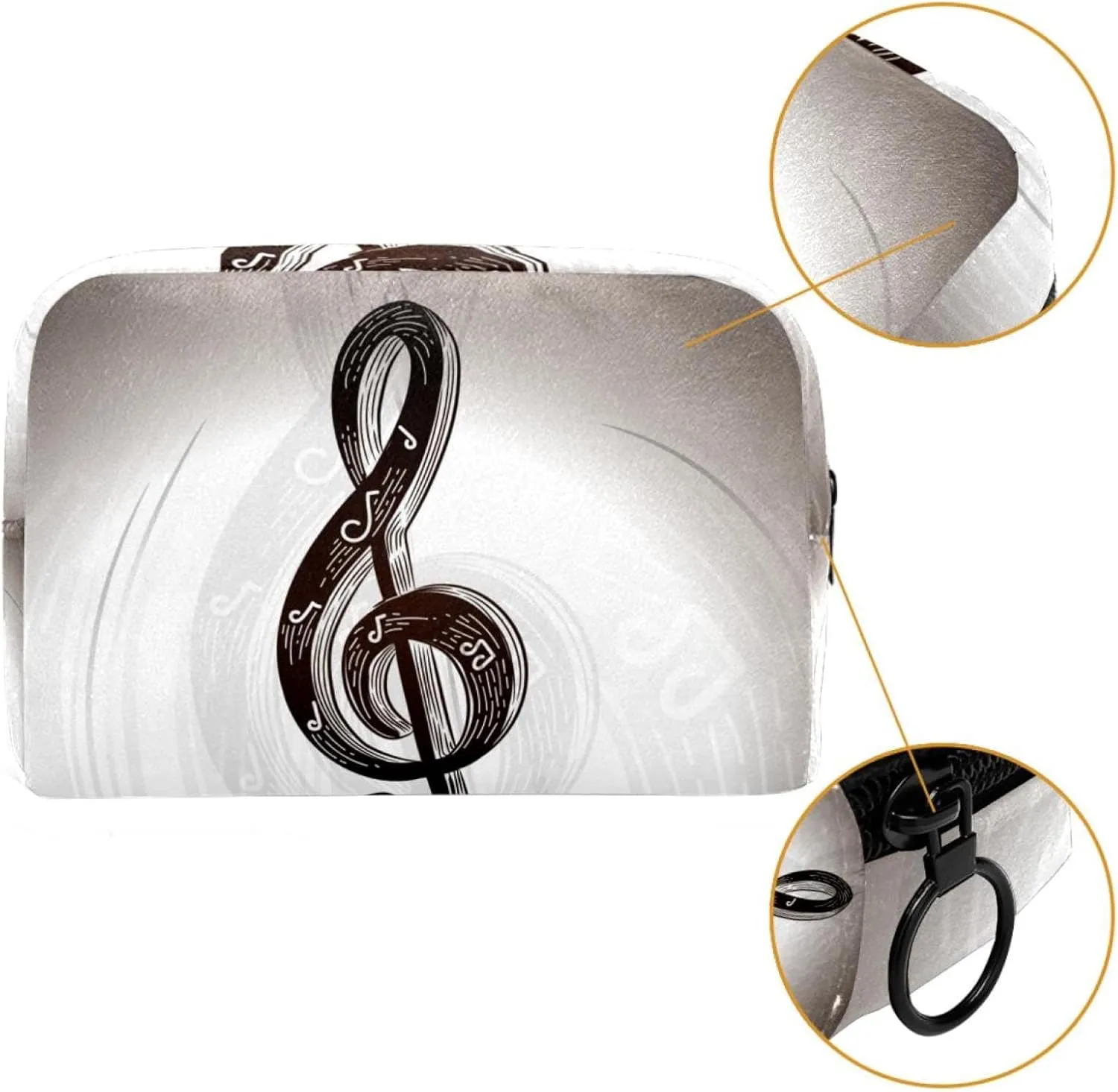 Musical Notation Grey Small Makeup Bag for Purse, Portable Cosmetic Bag Zipper Makeup Pouch for Women, Stationery, Toiletries, Travel Accessories