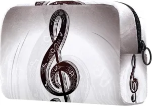 Musical Notation Grey Small Makeup Bag for Purse, Portable Cosmetic Bag Zipper Makeup Pouch for Women, Stationery, Toiletries, Travel Accessories
