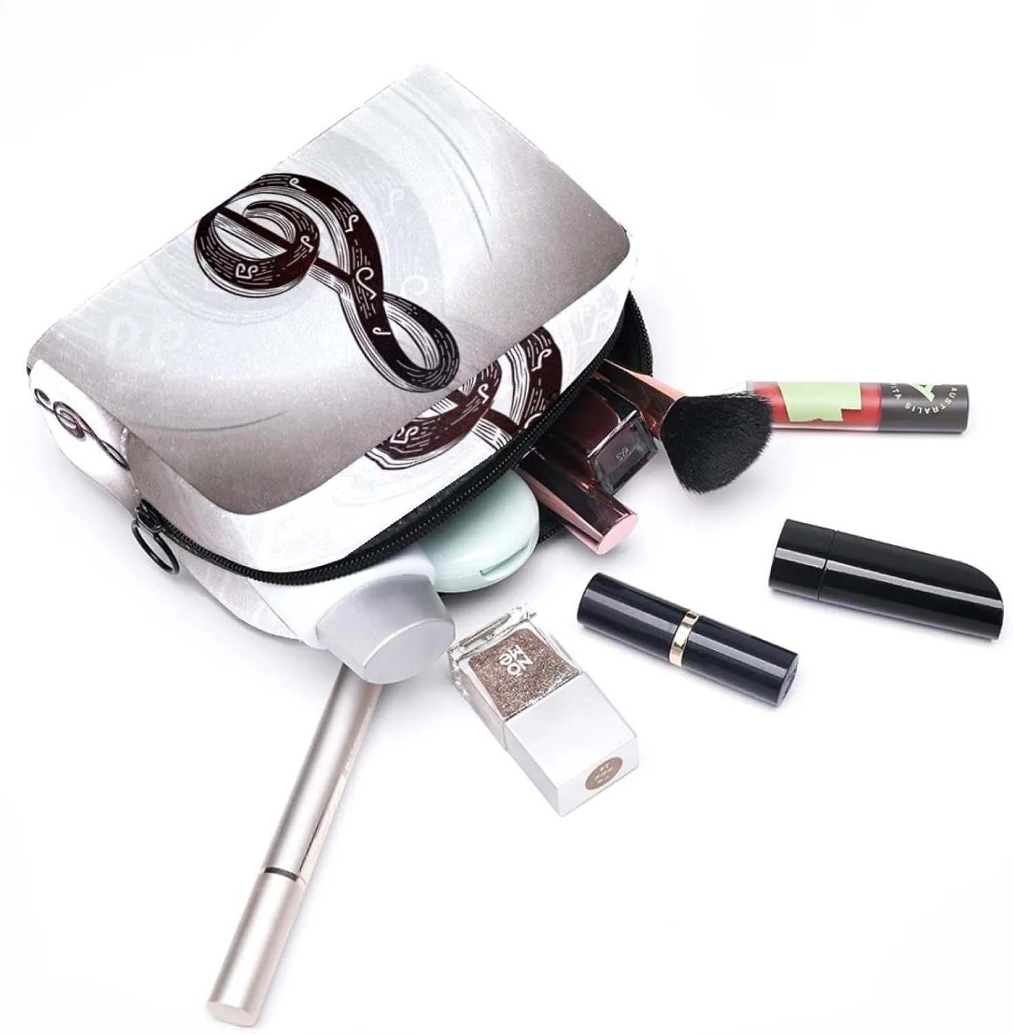 Musical Notation Grey Small Makeup Bag for Purse, Portable Cosmetic Bag Zipper Makeup Pouch for Women, Stationery, Toiletries, Travel Accessories