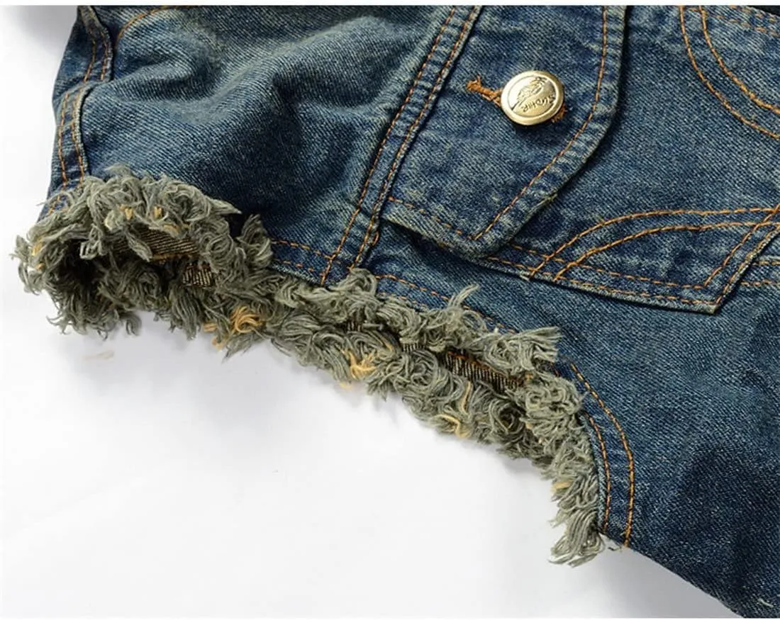 NASKY Men's Fit Retro Ripped Denim Vest Sleeveless Jean Vest and Jacket