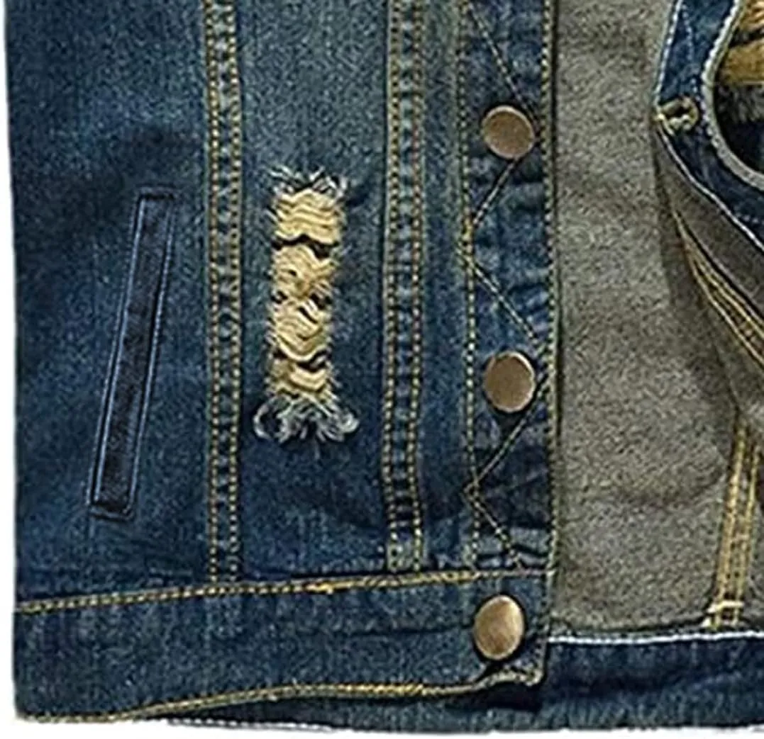 NASKY Men's Fit Retro Ripped Denim Vest Sleeveless Jean Vest and Jacket