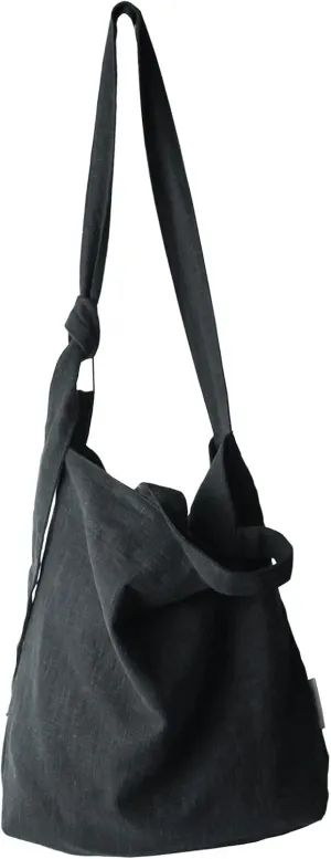 Natural hobo bag featuring top handles, an internal zip pocket and an adjustable shoulder strap (Black)