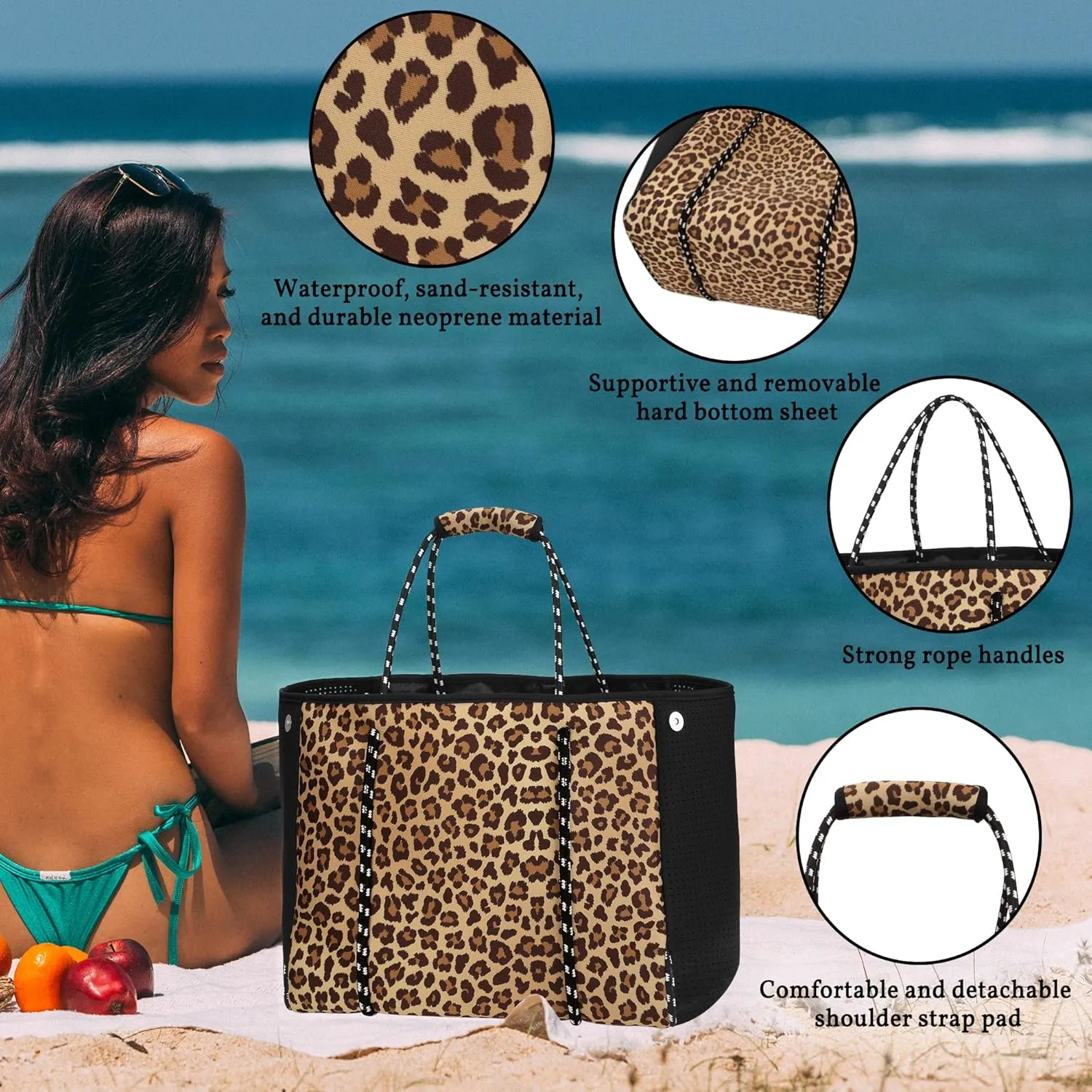 Neoprene Tote Bag - Large Travel Beach Pool Gym Handbag for Women & Men