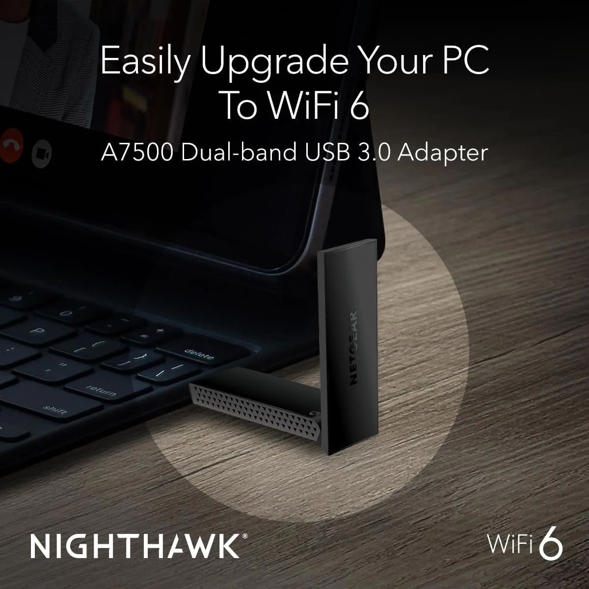 NETGEAR Nighthawk WiFi 6 USB 3.0 Adapter (A7500) – AX1800 Dual-Band Wireless Gigabit Speed (Up to 1.8Gbps) – Works with Any WiFi 6 or WiFi 5 Router Or Mesh System - for Windows PC