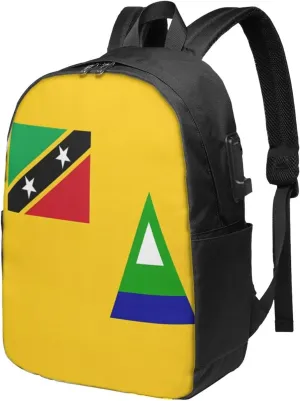 Nevis St. Kitts Flag Laptop Backpacks Travel Backpack Casual Business Daypack Sport Rucksack Computer Bag Fits up to 17 Inch Notebook with USB Port
