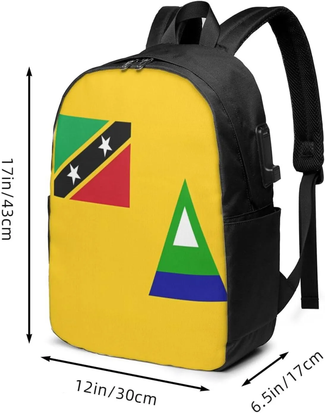 Nevis St. Kitts Flag Laptop Backpacks Travel Backpack Casual Business Daypack Sport Rucksack Computer Bag Fits up to 17 Inch Notebook with USB Port