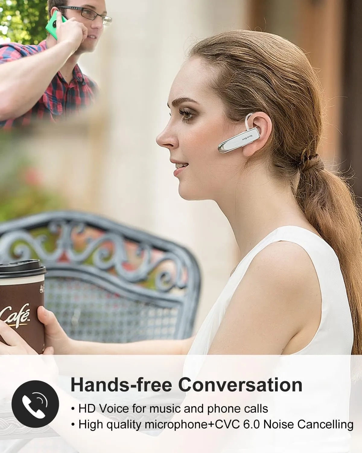 New bee Bluetooth Earpiece V5.0 Wireless Handsfree Headset with Microphone 24 Hrs Driving Headset 60 Days Standby Time for iPhone Android Samsung Laptop Trucker Driver (White)