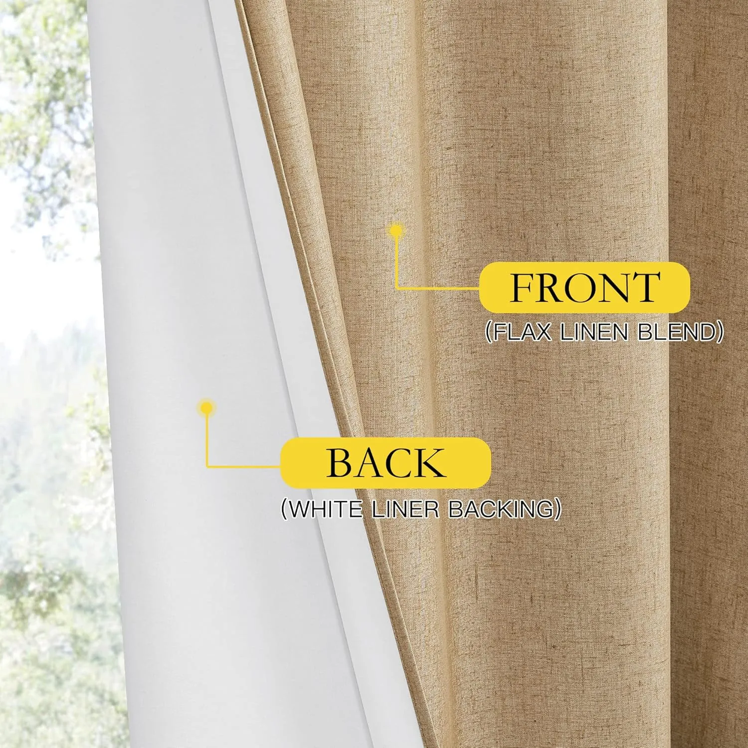 NICETOWN 100% Absolutely Blackout Linen Curtains with Thermal Insulated White Liner, Camel, W52 x L84, 2 Panels, Long Curtains 84 inch Length for Patio Door, Doorway, Office, Overnight Shiftworker