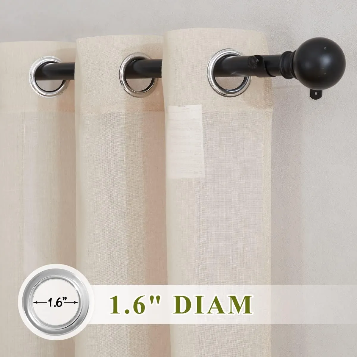 NICETOWN Beige Linen Sheer 48 inch Curtains, Grommet Flax Semi Sheer Linen Blend Window Treatments Privacy with Light Filtering Drapes for Cafe/Kitchen, W36 x L48, 2 Panels