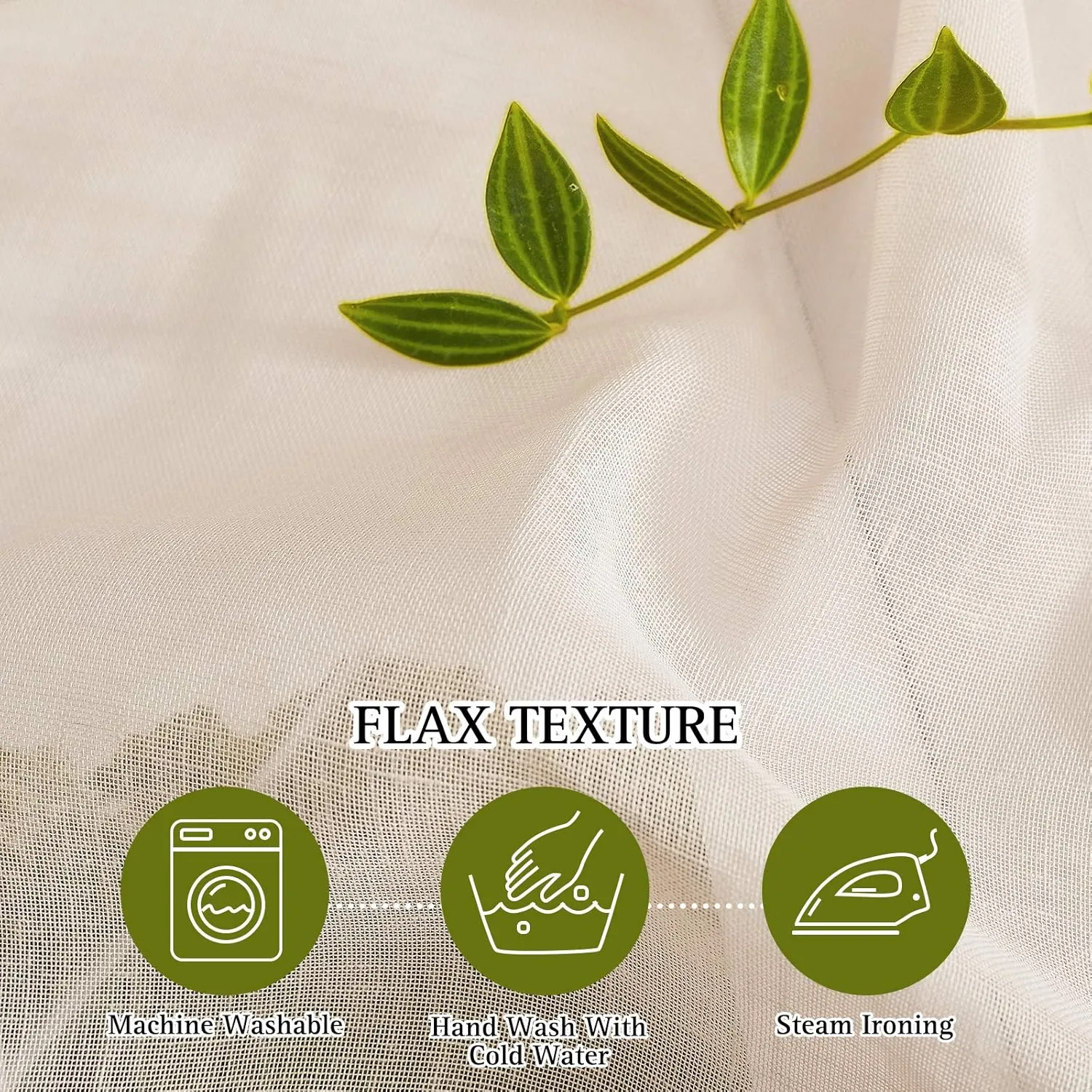 NICETOWN Beige Linen Sheer 48 inch Curtains, Grommet Flax Semi Sheer Linen Blend Window Treatments Privacy with Light Filtering Drapes for Cafe/Kitchen, W36 x L48, 2 Panels
