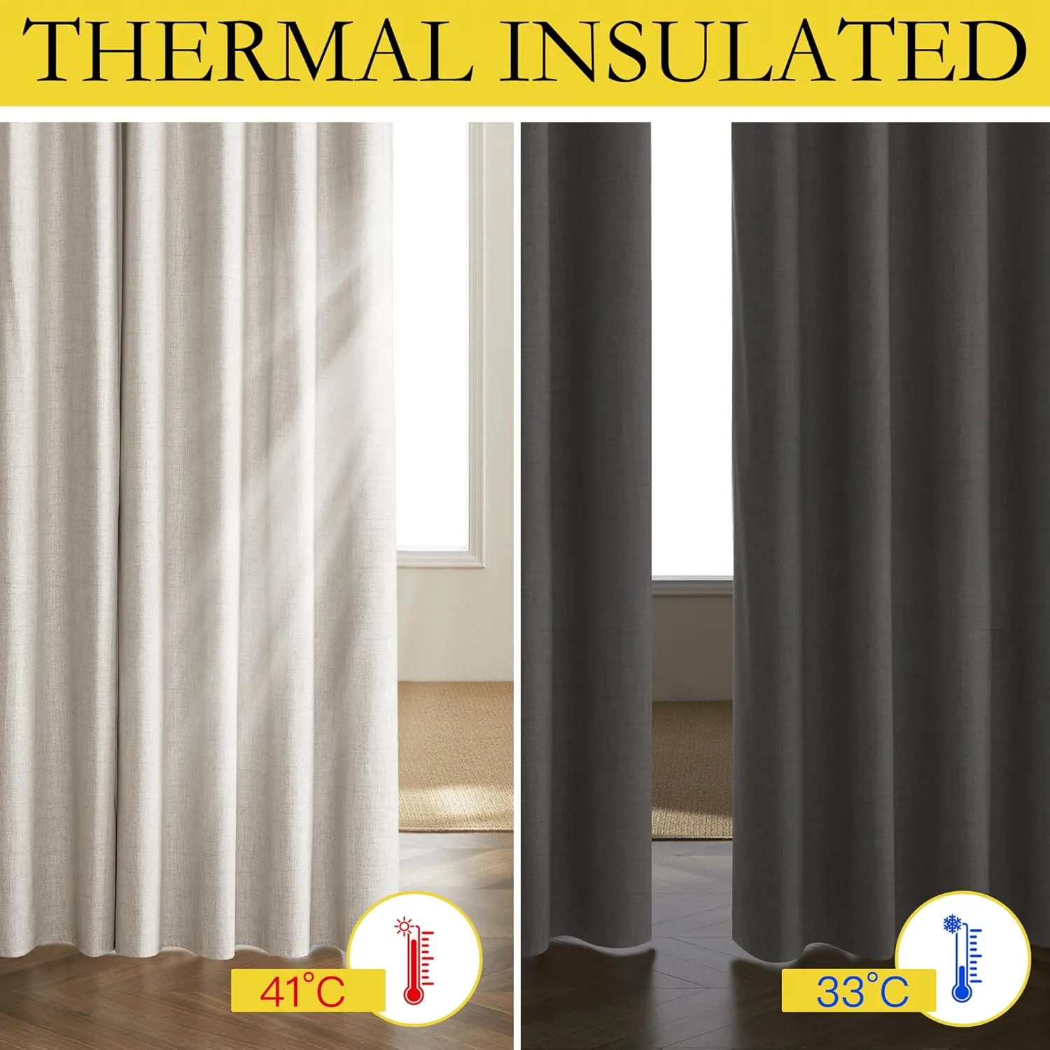 NICETOWN Brich Vintage Open Linen Weave Flax Thermal Curtains, 100% Blackout Curtains 84 inches Long for Dining Room, Soundproof Window Treatment Drapes for Hall Room, 52" Wide Per Panel, Set of 2