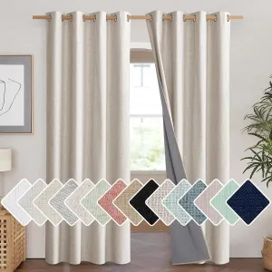 NICETOWN Brich Vintage Open Linen Weave Flax Thermal Curtains, 100% Blackout Curtains 84 inches Long for Dining Room, Soundproof Window Treatment Drapes for Hall Room, 52" Wide Per Panel, Set of 2