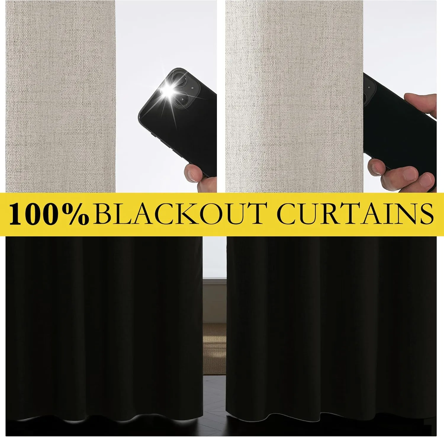 NICETOWN Brich Vintage Open Linen Weave Flax Thermal Curtains, 100% Blackout Curtains 84 inches Long for Dining Room, Soundproof Window Treatment Drapes for Hall Room, 52" Wide Per Panel, Set of 2