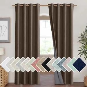 NICETOWN Coffee Vintage Linen 100% Blackout Curtains for Living Room, Thermal Insulated Curtains 84“ Long, Noise Reducing Window Treatment Drapes for Hall Room, 52" Wide Per Panel, Set of 2