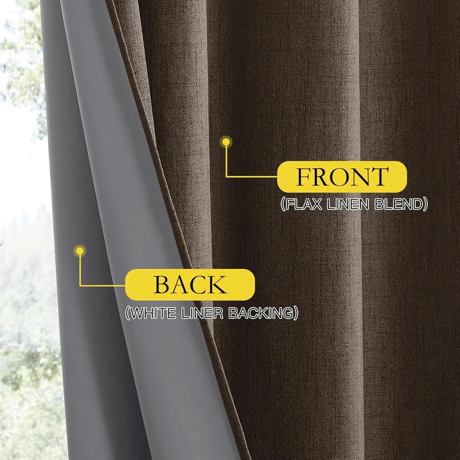 NICETOWN Coffee Vintage Linen 100% Blackout Curtains for Living Room, Thermal Insulated Curtains 84“ Long, Noise Reducing Window Treatment Drapes for Hall Room, 52" Wide Per Panel, Set of 2