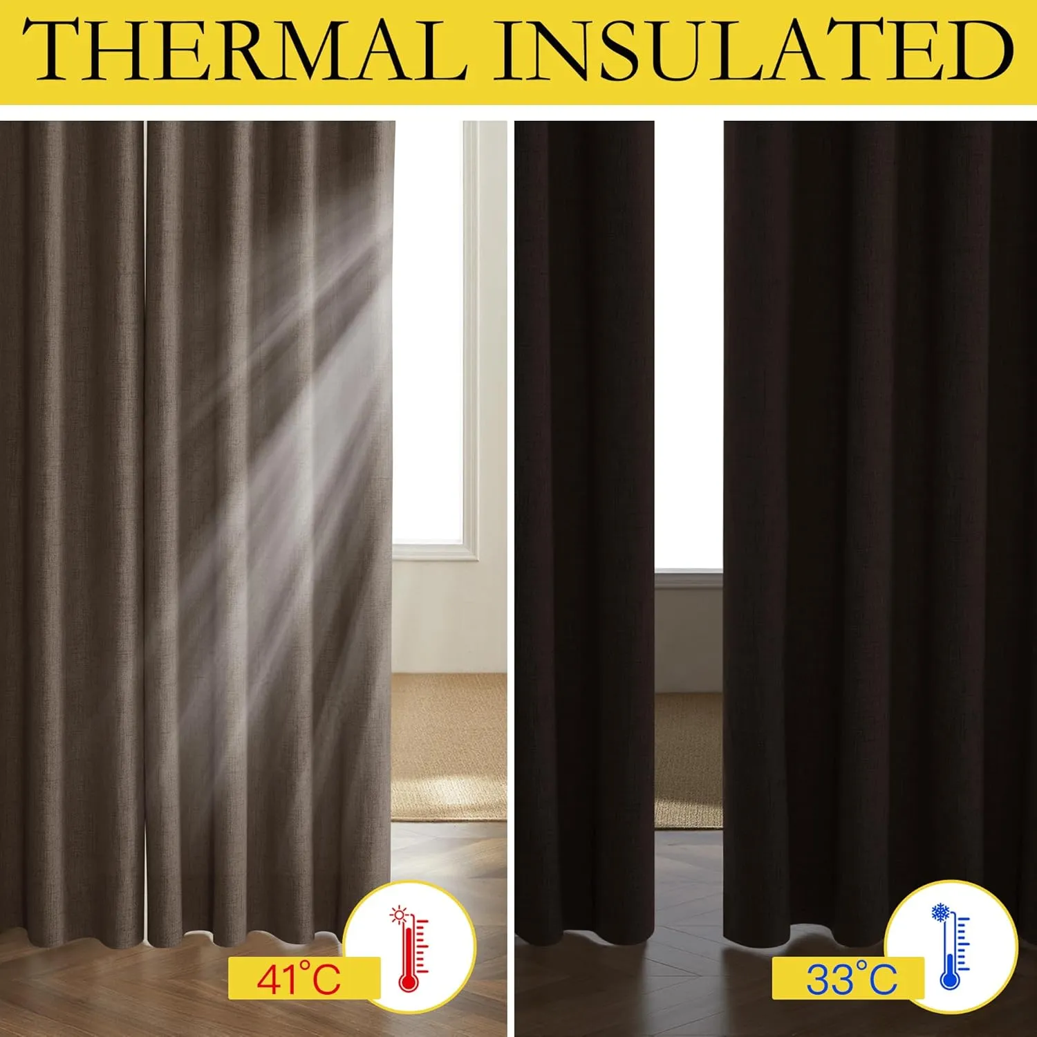 NICETOWN Coffee Vintage Linen 100% Blackout Curtains for Living Room, Thermal Insulated Curtains 84“ Long, Noise Reducing Window Treatment Drapes for Hall Room, 52" Wide Per Panel, Set of 2