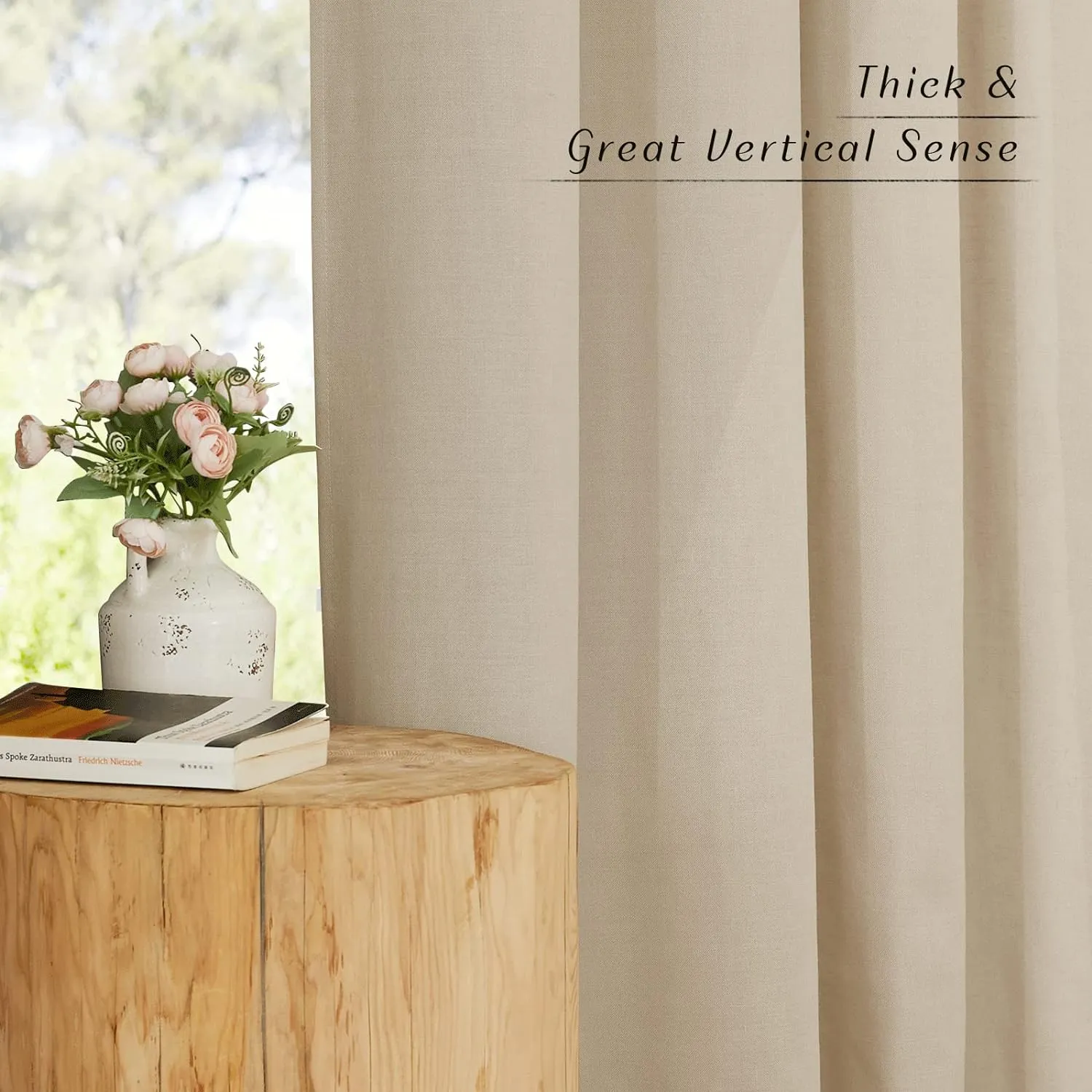 NICETOWN Linen Curtains 72 inch Length 2 Panels, Grommet Privacy Curtains with Light Filtering Linen Blend Window Treatment for Living Room/Bedroom, Angora, W55 x L72, 2 Panels