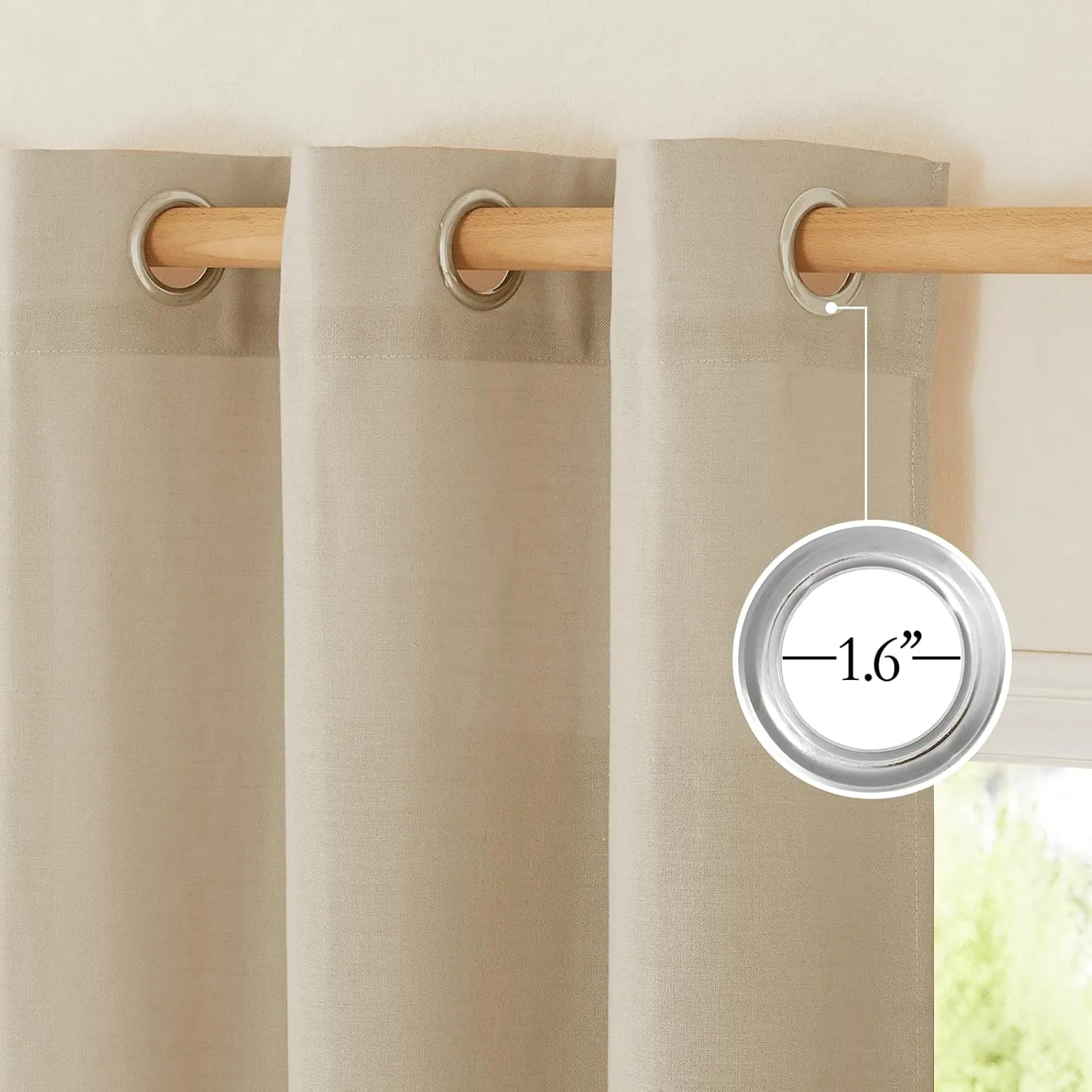 NICETOWN Linen Curtains 72 inch Length 2 Panels, Grommet Privacy Curtains with Light Filtering Linen Blend Window Treatment for Living Room/Bedroom, Angora, W55 x L72, 2 Panels