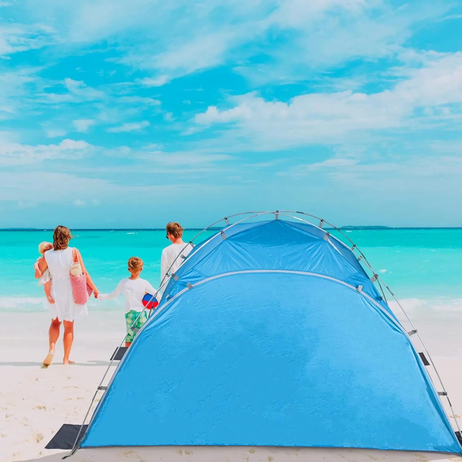 Night Cat Beach Tent Portable Camping Sun Shade Shelter for 2-4 Persons with UV Protection 3 Breathable Mesh Windows Extended Tent Floor Easy Set Up Outdoor