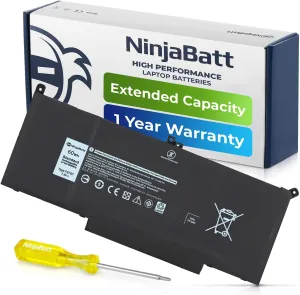 NinjaBatt Battery F3YGT for Dell Latitude 7480 7490 7280 7290 7380 7390 7000 12 13 14 Series DM3WC P29S002 P73G002 DM6WC 2X39G KG7VF 451-BBYE 453-BBCF - High Performance [7.6V/60Wh]