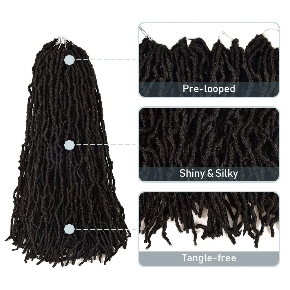 Niseyo Faux Locs Crochet Hair 24 Inch Soft Locs, 6 Packs Long Crochet Locs Pre Looped Crotchet Straight Synthetic Hair Extensions (24 Inch, 2#/Off Black)