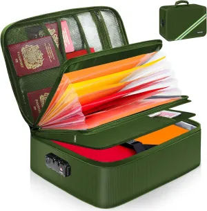 Noiposi Document Organizer with 5200℉ Heat Insulated,16.1"x11.4"x4.3" Waterproof and Fireproof Document Box,Portable Home Travel Safe Storage Box for Important Documents and File,Green