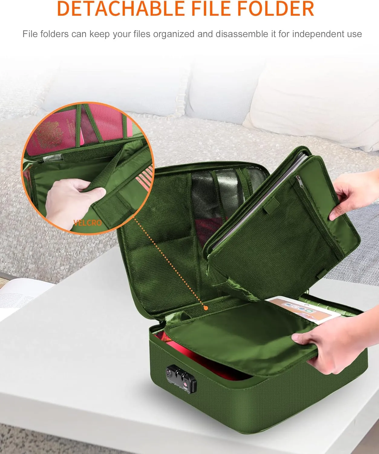 Noiposi Document Organizer with 5200℉ Heat Insulated,16.1"x11.4"x4.3" Waterproof and Fireproof Document Box,Portable Home Travel Safe Storage Box for Important Documents and File,Green