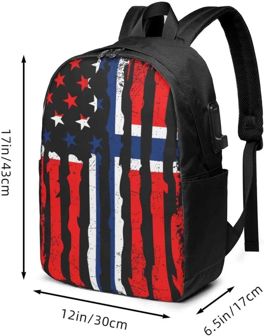 Norwegian American Flag Norway Root Laptop Backpacks Travel Backpack Casual Business Daypack Sport Rucksack Computer Bag Fits up to 17 Inch Notebook with USB Port