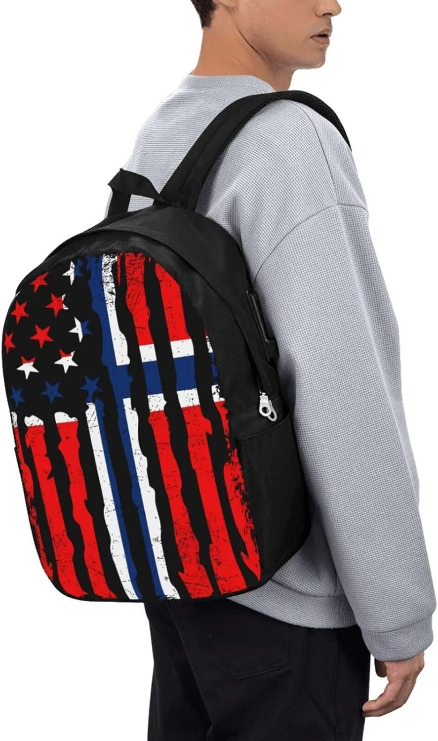Norwegian American Flag Norway Root Laptop Backpacks Travel Backpack Casual Business Daypack Sport Rucksack Computer Bag Fits up to 17 Inch Notebook with USB Port