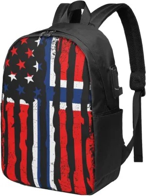 Norwegian American Flag Norway Root Laptop Backpacks Travel Backpack Casual Business Daypack Sport Rucksack Computer Bag Fits up to 17 Inch Notebook with USB Port