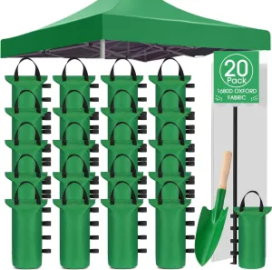 Nuenen 20 Pcs Canopy Sand Bags for Weight 560 Lbs Total Heavy Canopy Weights Tent Weights with Shovel for Sandbags Shelter Patio Umbrella Outdoor Instant Canopies Without Sand(Green)