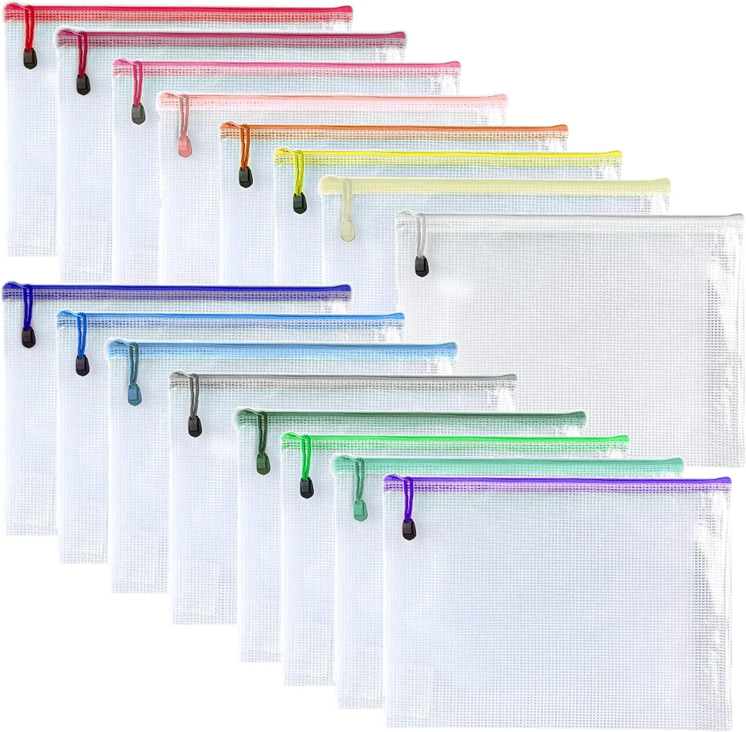 Oaimyy-6 * 8 inchs-16 Pcs-Plastic Mesh Zipper Pouch Document Folders Bag Zip File Bags for Office Supplies,Home,Travel Storage-Multicolor