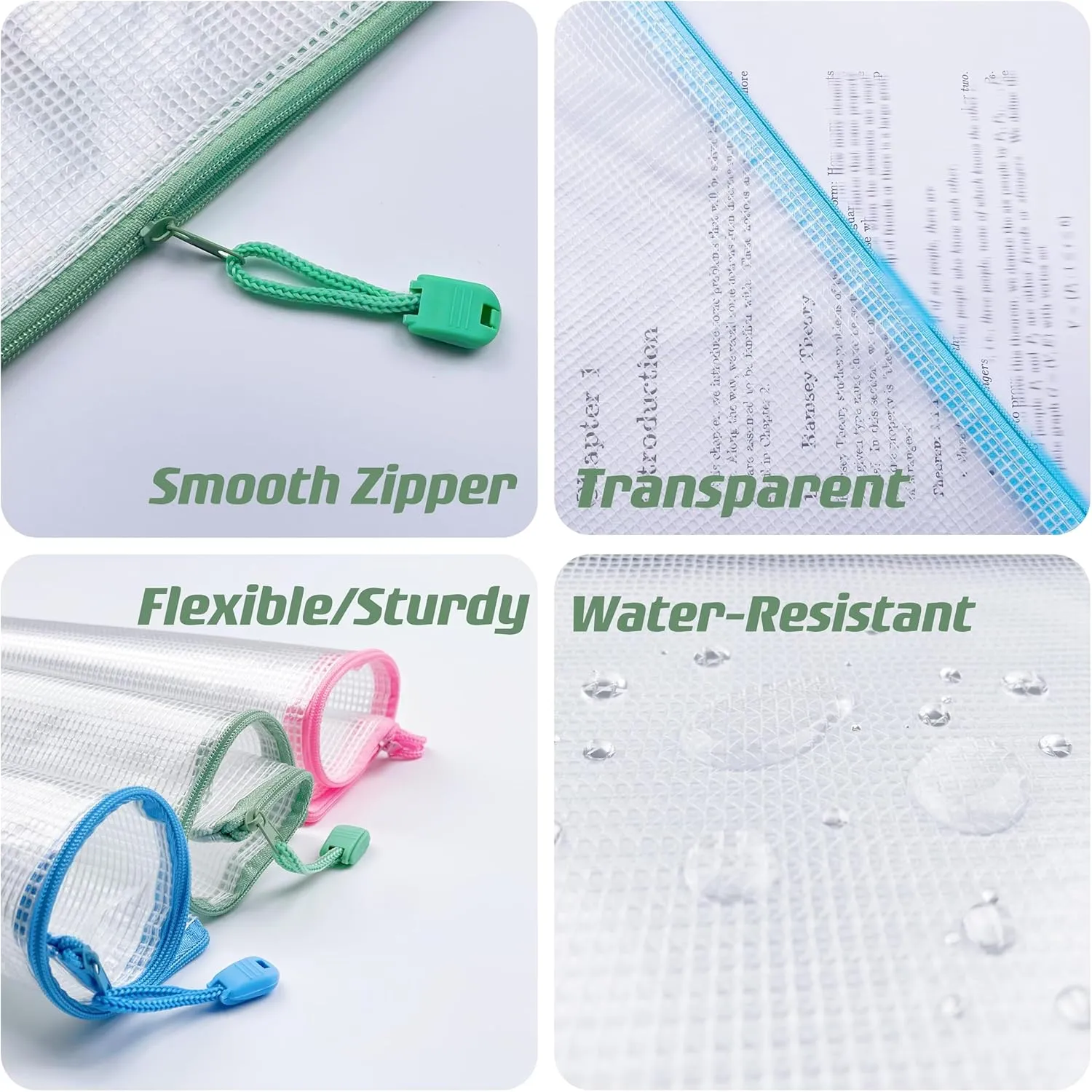Oaimyy-6 * 8 inchs-16 Pcs-Plastic Mesh Zipper Pouch Document Folders Bag Zip File Bags for Office Supplies,Home,Travel Storage-Multicolor