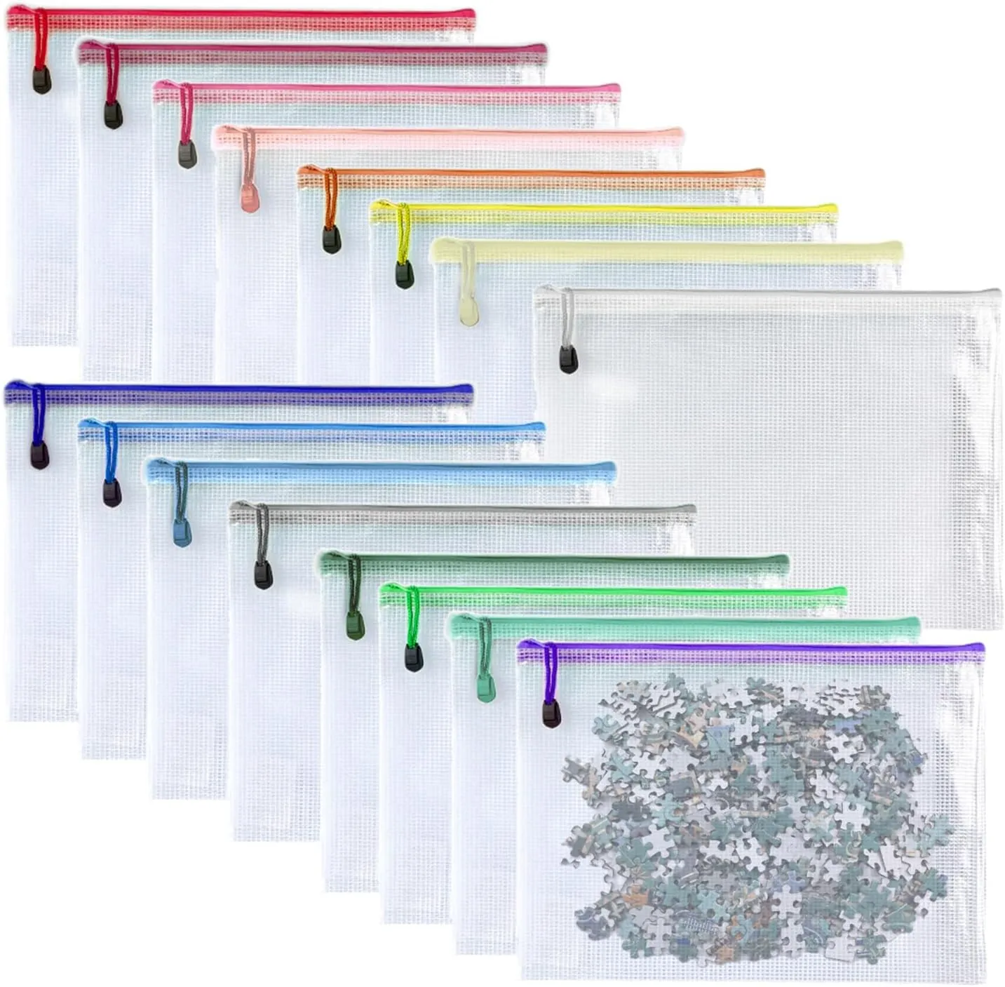 Oaimyy-6 * 8 inchs-16 Pcs-Plastic Mesh Zipper Pouch Document Folders Bag Zip File Bags for Office Supplies,Home,Travel Storage-Multicolor