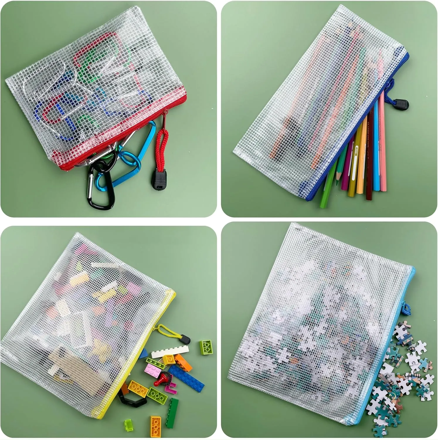 Oaimyy-6 * 8 inchs-16 Pcs-Plastic Mesh Zipper Pouch Document Folders Bag Zip File Bags for Office Supplies,Home,Travel Storage-Multicolor