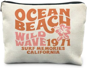 Ocean Beach Makeup Bag, Beach Gifts for Women, Beach Vacation Gifts, California Surf Cosmetic Bags for Women, Surfing Gifts for Women, Beach Lover Gifts, Ocean Themed Gifts