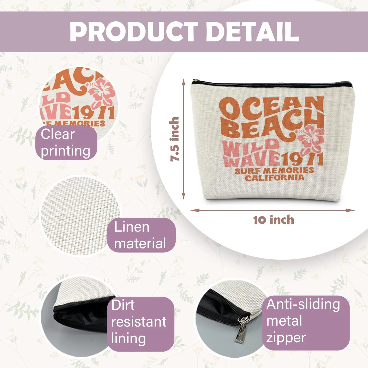 Ocean Beach Makeup Bag, Beach Gifts for Women, Beach Vacation Gifts, California Surf Cosmetic Bags for Women, Surfing Gifts for Women, Beach Lover Gifts, Ocean Themed Gifts