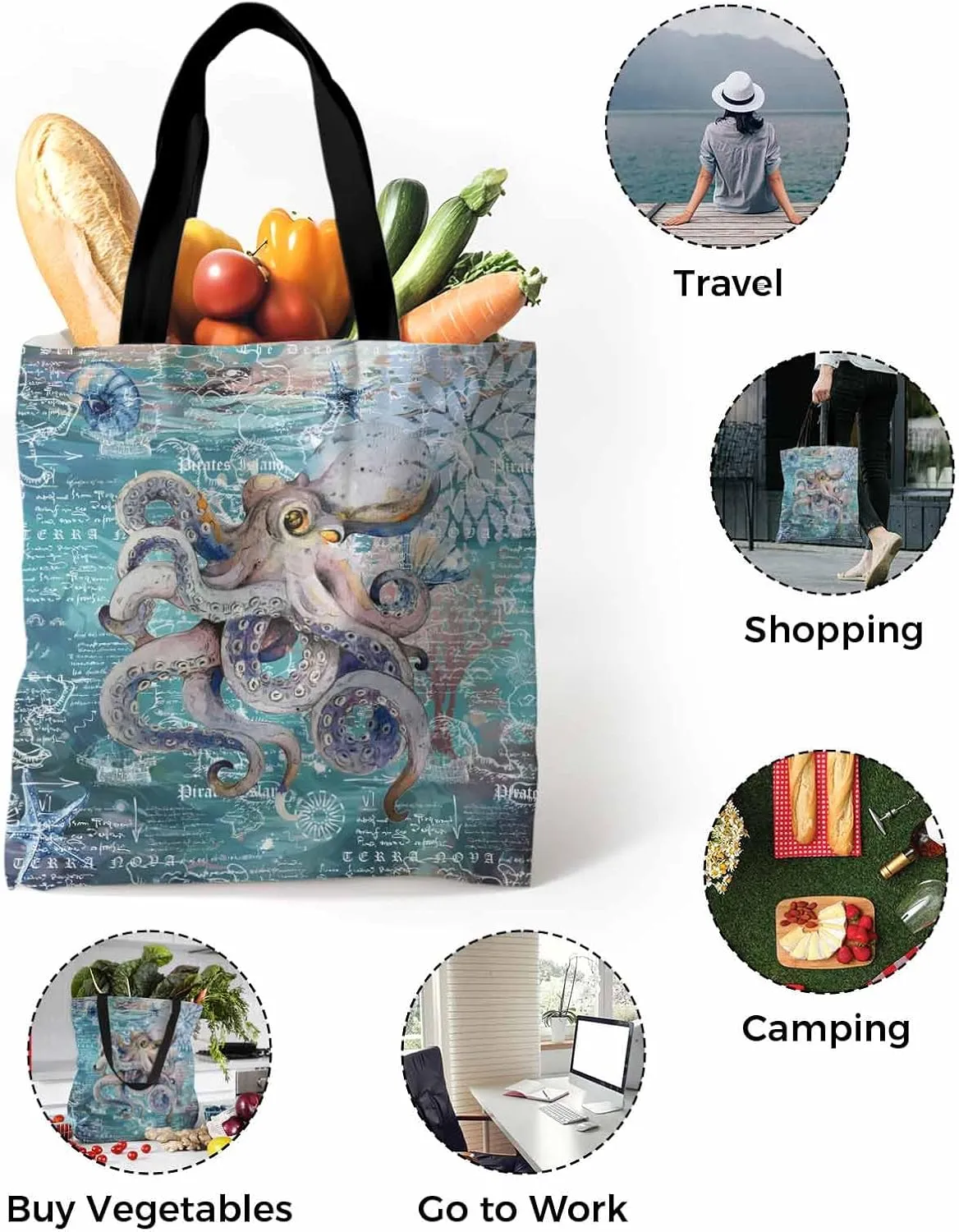 Ocean Party Fall Canvas Tote Bag Eucalyptus Leaf Shoulder Bag Casual Bag with Inner Pocket for Shopping Grocery Work