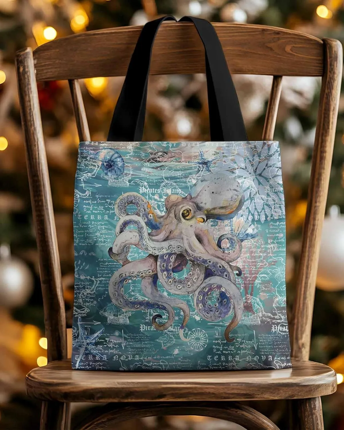 Ocean Party Fall Canvas Tote Bag Eucalyptus Leaf Shoulder Bag Casual Bag with Inner Pocket for Shopping Grocery Work
