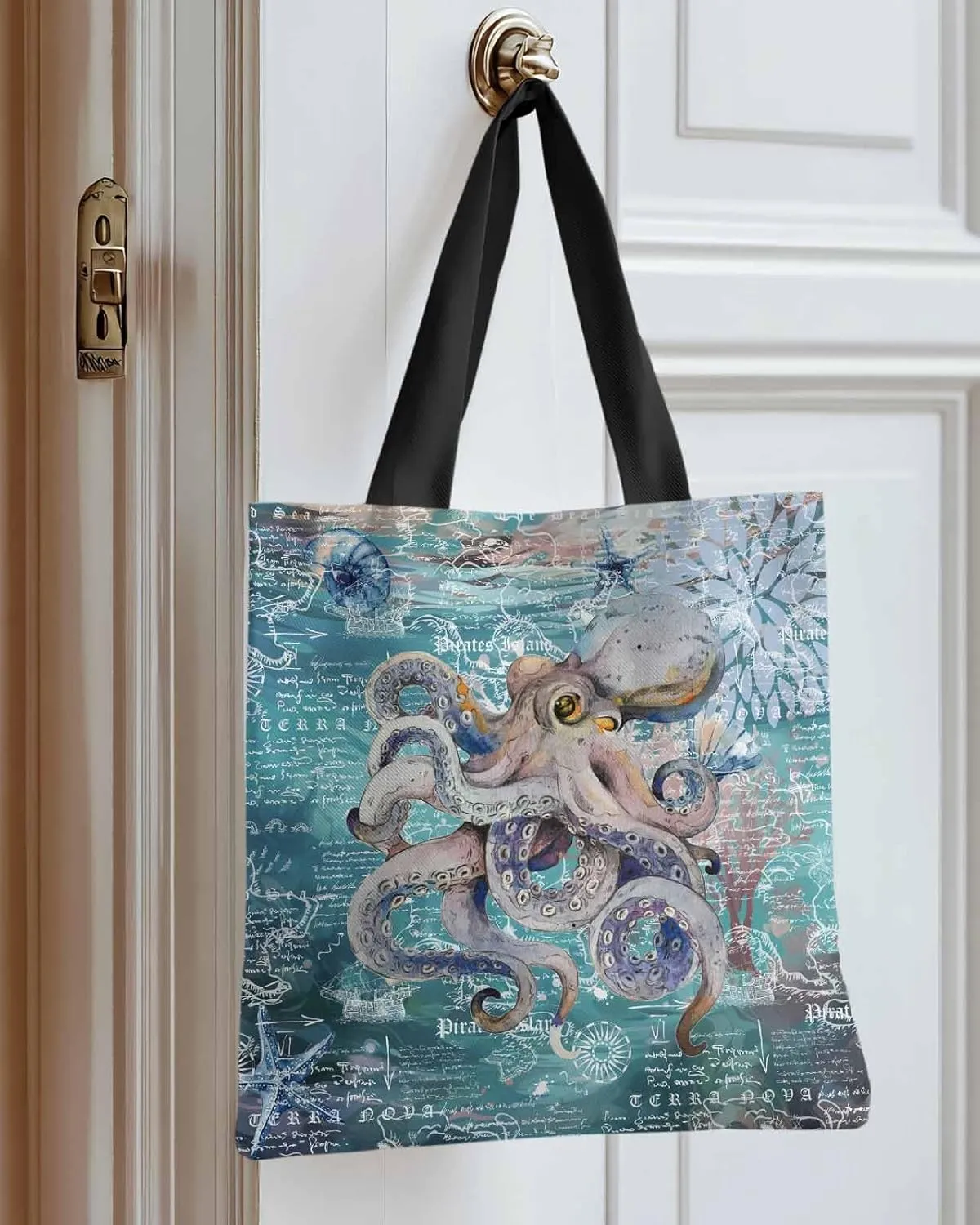 Ocean Party Fall Canvas Tote Bag Eucalyptus Leaf Shoulder Bag Casual Bag with Inner Pocket for Shopping Grocery Work