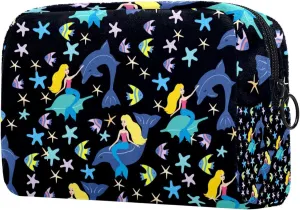 Ocean Whale Black Mermaid Small Makeup Bag for Purse, Portable Cosmetic Bag Zipper Makeup Pouch for Women, Stationery, Toiletries, Travel Accessories