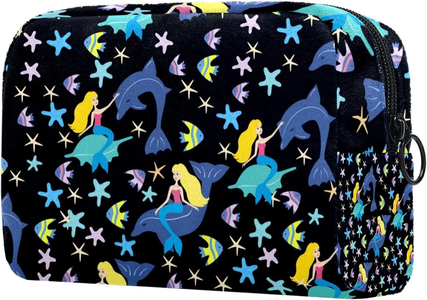 Ocean Whale Black Mermaid Small Makeup Bag for Purse, Portable Cosmetic Bag Zipper Makeup Pouch for Women, Stationery, Toiletries, Travel Accessories